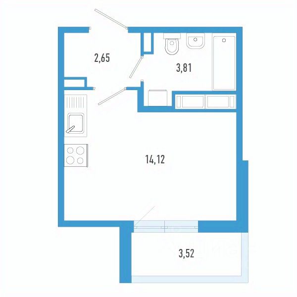 Студия, 22,3 м², 10/12 этаж