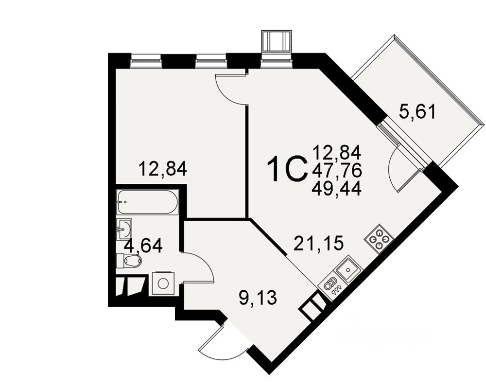 1-комн.кв., 47,8 м², 4/11 этаж