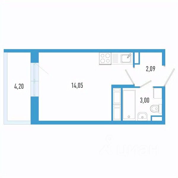 Студия, 20,4 м², 6/12 этаж