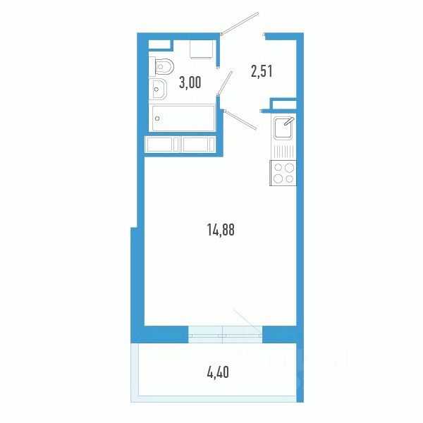Студия, 21,7 м², 8/12 этаж