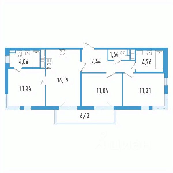 3-комн.кв., 69,7 м², 3/12 этаж