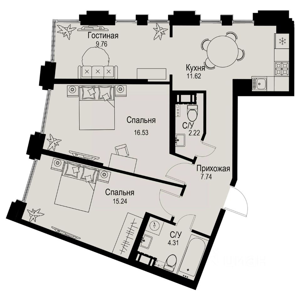 3-комн.кв., 67,4 м², 3/6 этаж
