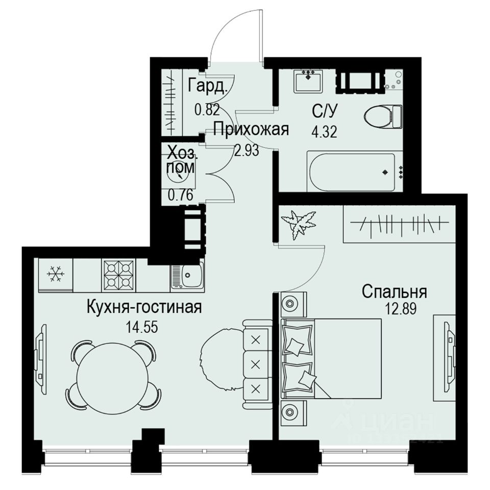 1-комн.кв., 36,3 м², 5/6 этаж