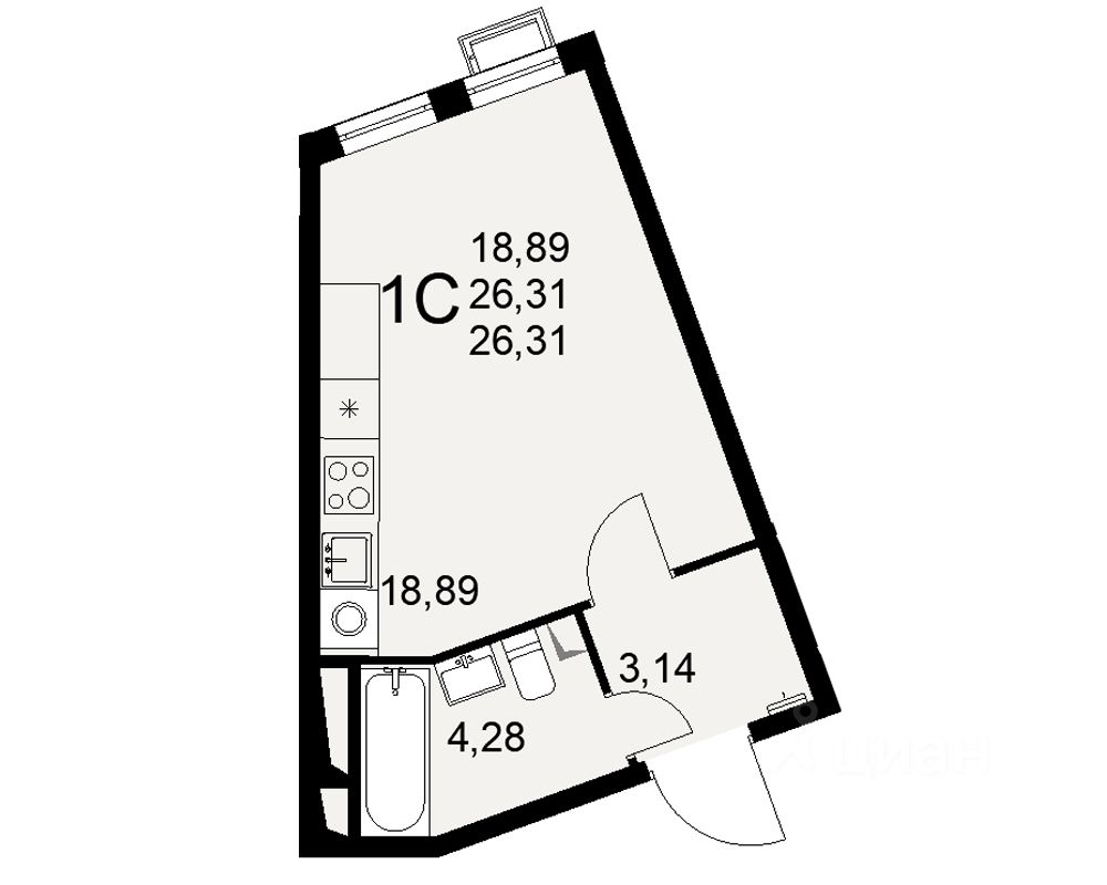 1-комн.кв., 26,3 м², 5/16 этаж