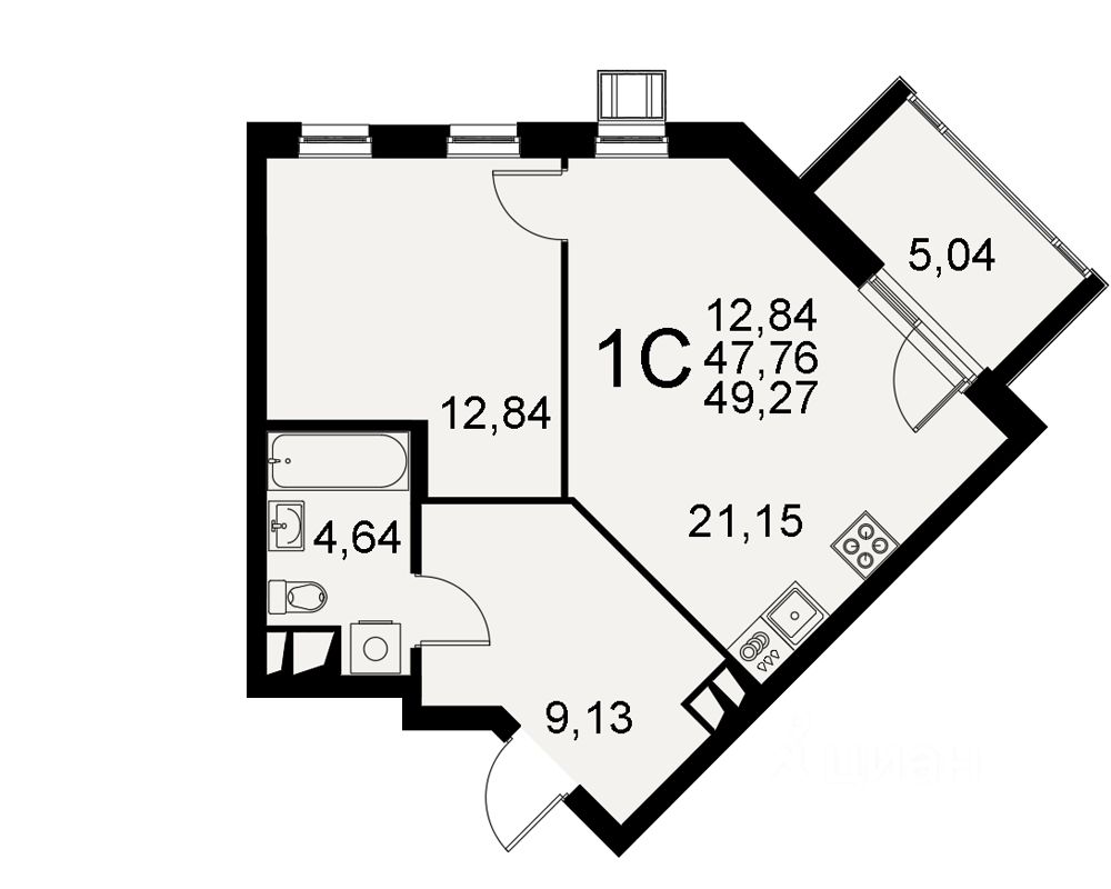 1-комн.кв., 47,8 м², 8/11 этаж