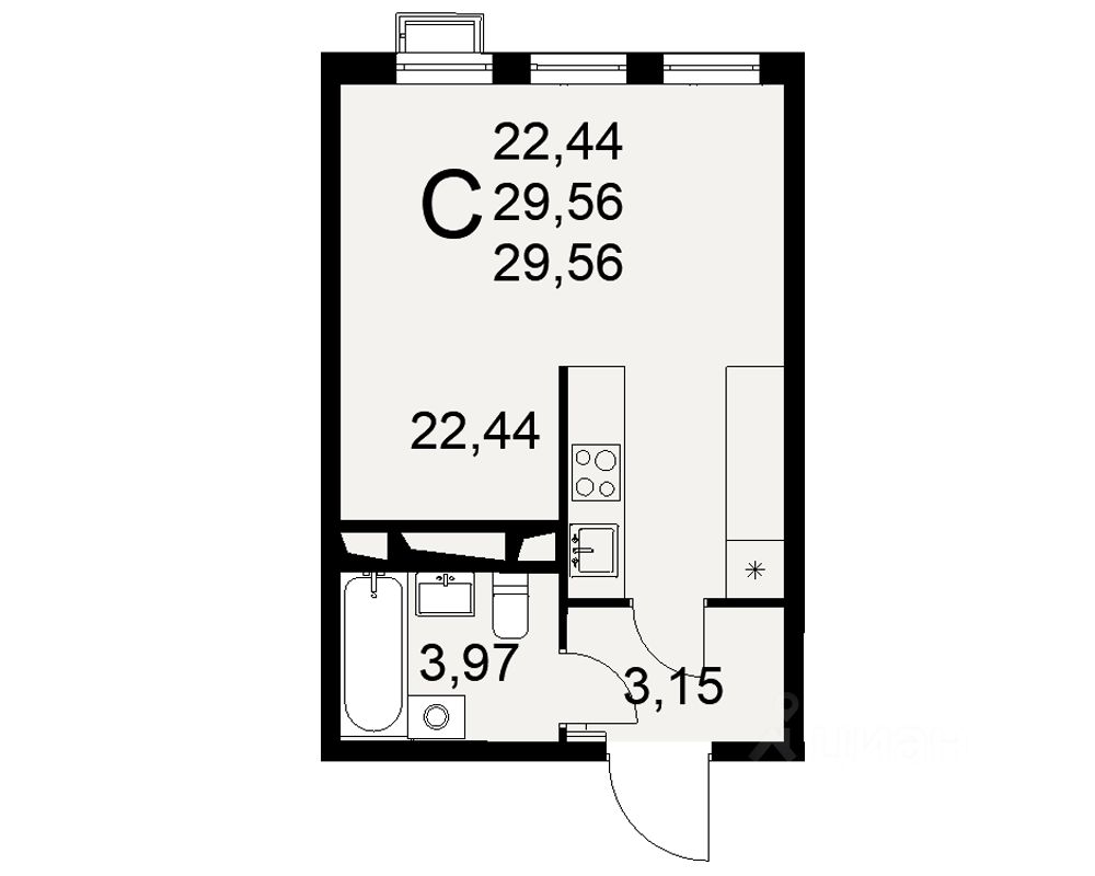 1-комн.кв., 29,6 м², 4/16 этаж