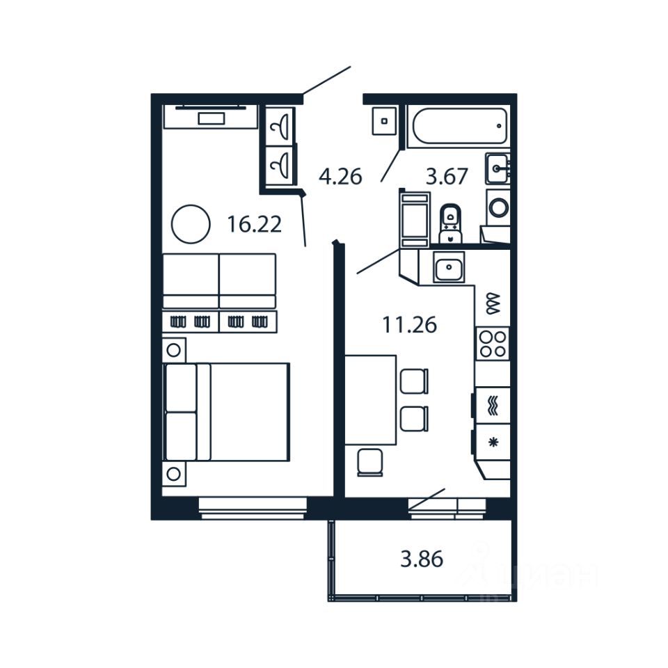 1-комн.кв., 34,8 м², 5/12 этаж
