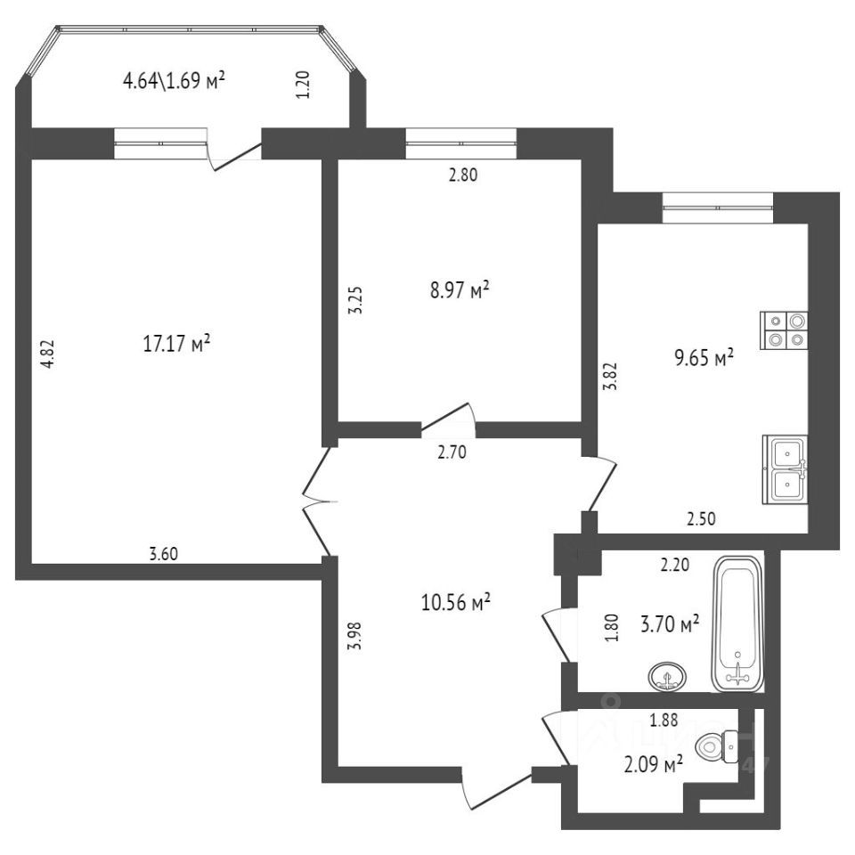 Планировка этой квартиры по данным Циан