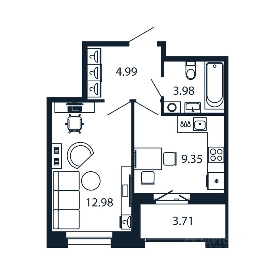 1-комн.кв., 31 м², 6/12 этаж
