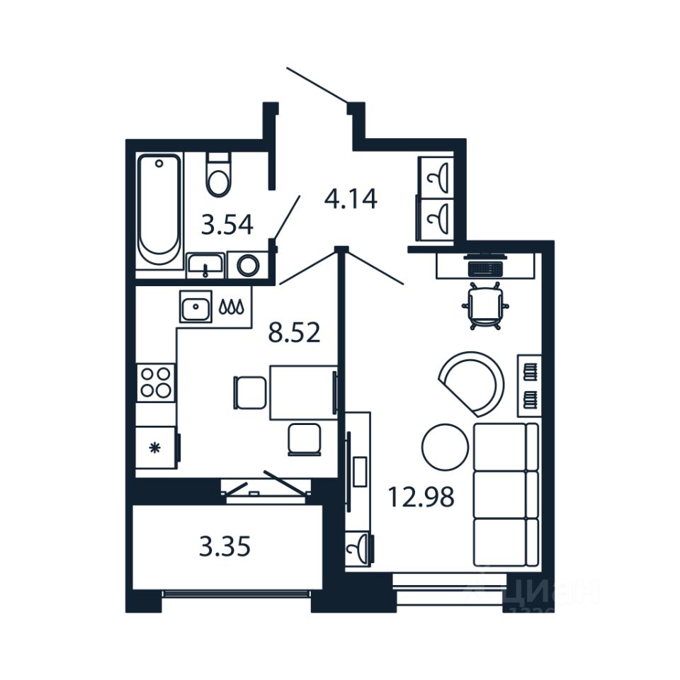 1-комн.кв., 29,1 м², 8/12 этаж