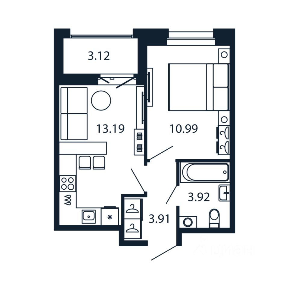 1-комн.кв., 31,8 м², 11/12 этаж