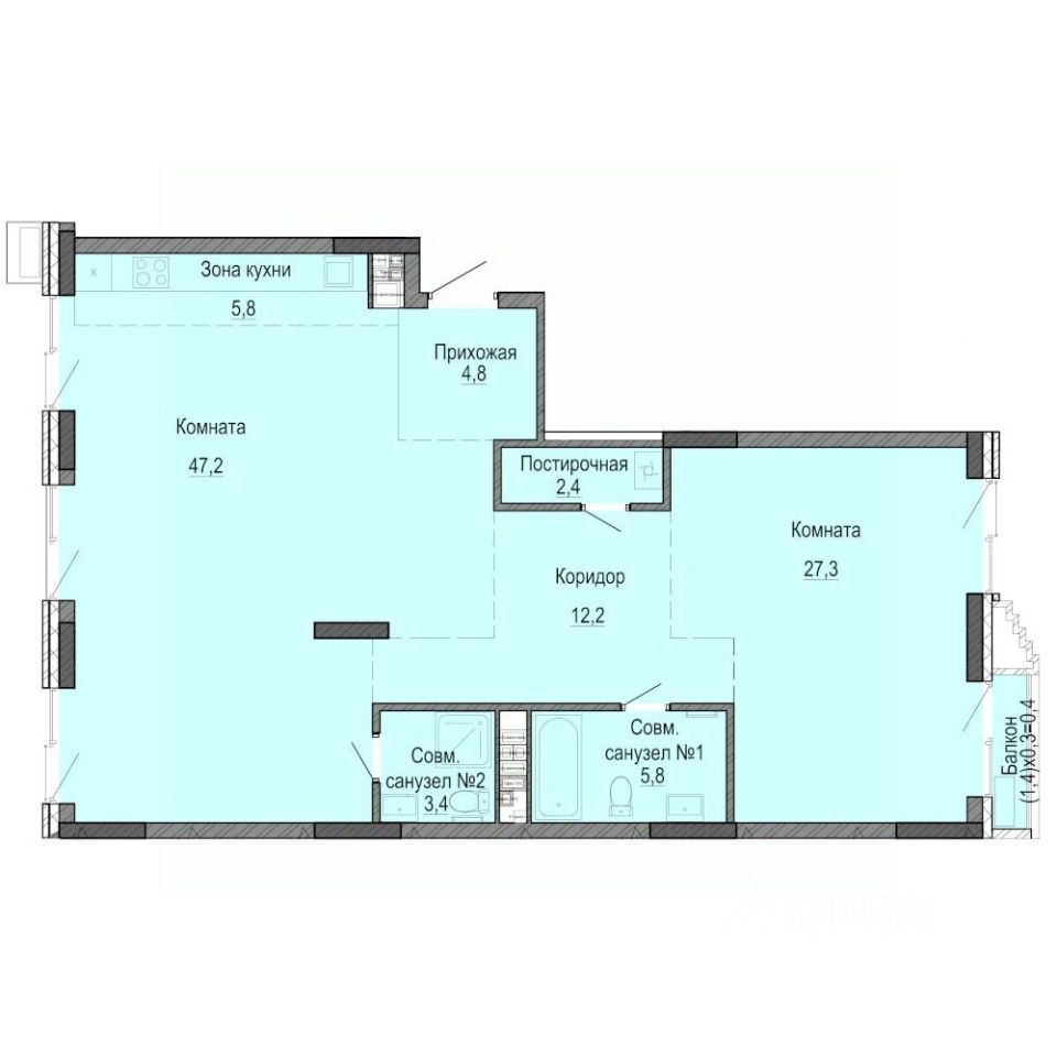 2-комн.кв., 109,7 м², 7/8 этаж