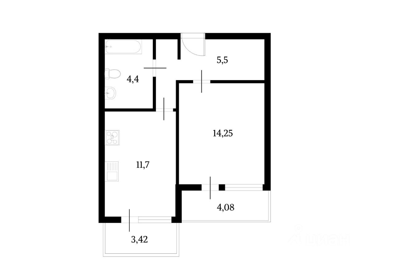 Планировка этой квартиры по данным Циан