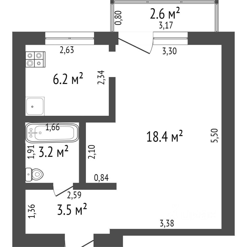 Планировка этой квартиры по данным Циан