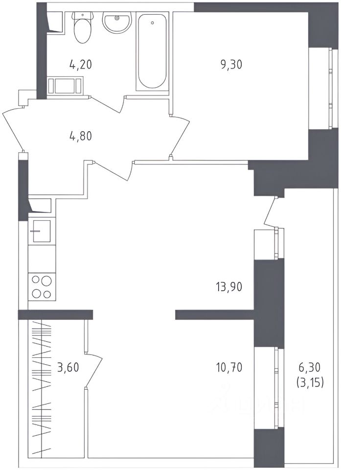 Планировка этой квартиры по данным Циан
