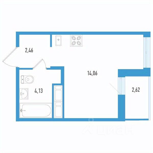 Студия, 22 м², 4/12 этаж
