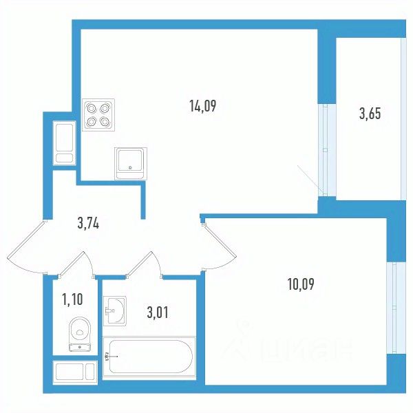 1-комн.кв., 33,9 м², 5/12 этаж