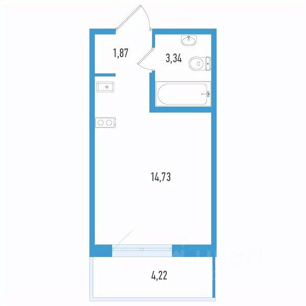Студия, 21,2 м², 2/12 этаж