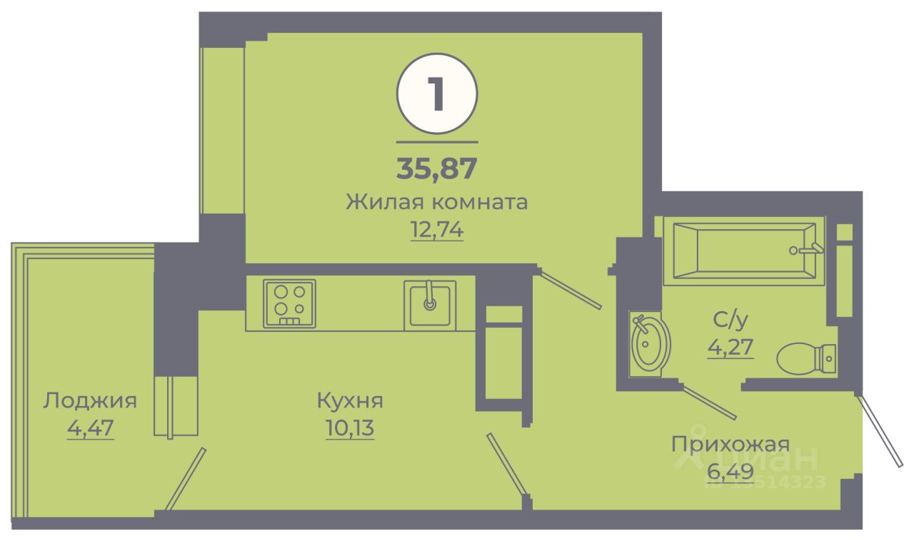 1-комн.кв., 34,5 м², 17/24 этаж