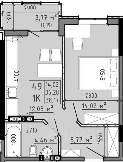 Планировка этой квартиры по данным Циан