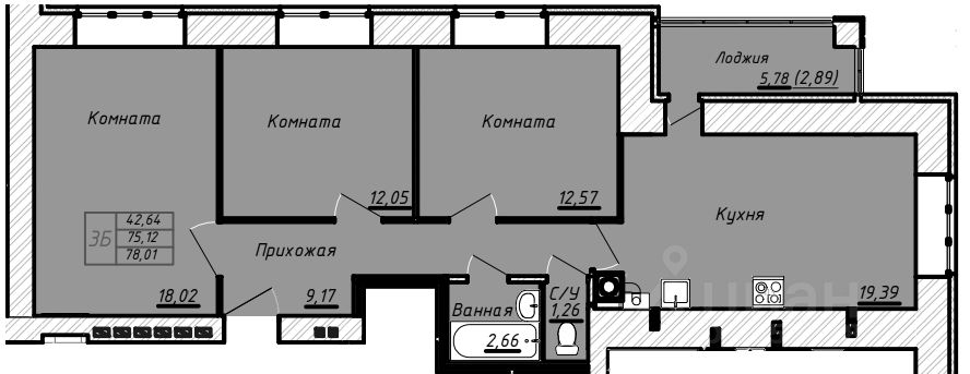 Планировка этой квартиры по данным Циан