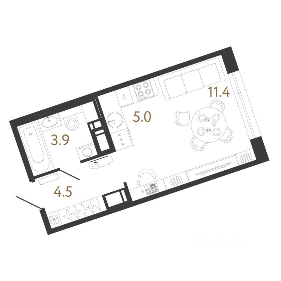 Студия, 24,8 м², 5/12 этаж
