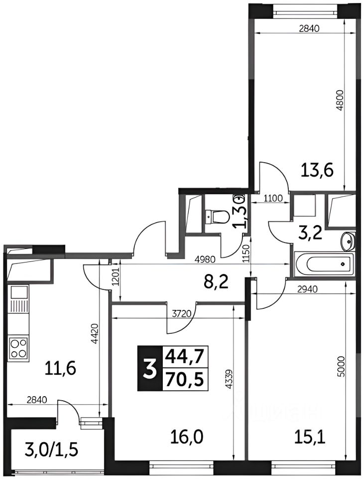 Планировка этой квартиры по данным Циан