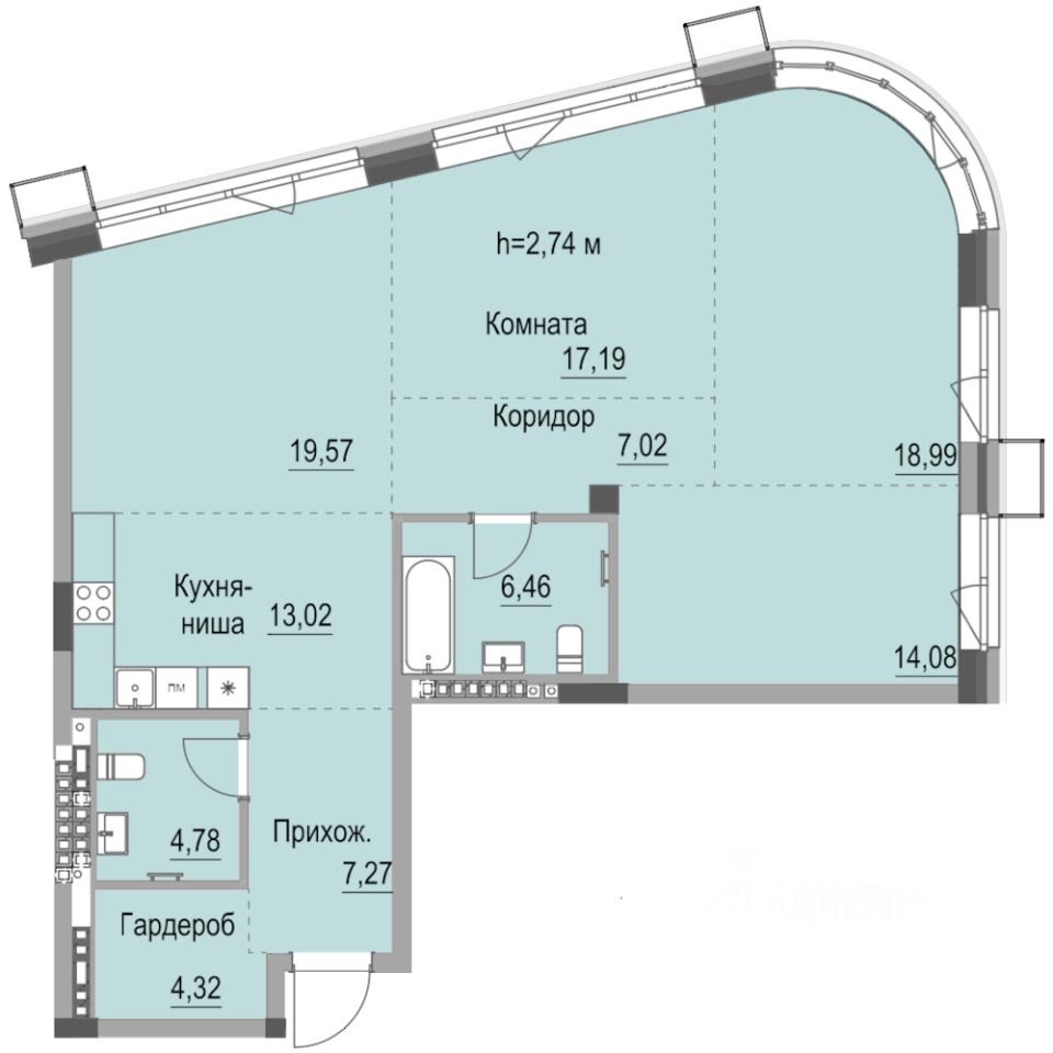 Студия, 112,8 м², 7/23 этаж