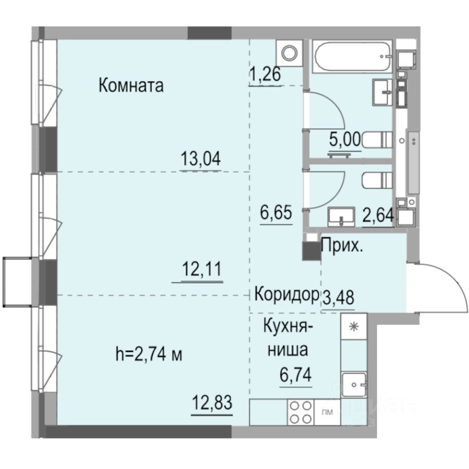 Студия, 63,6 м², 4/23 этаж