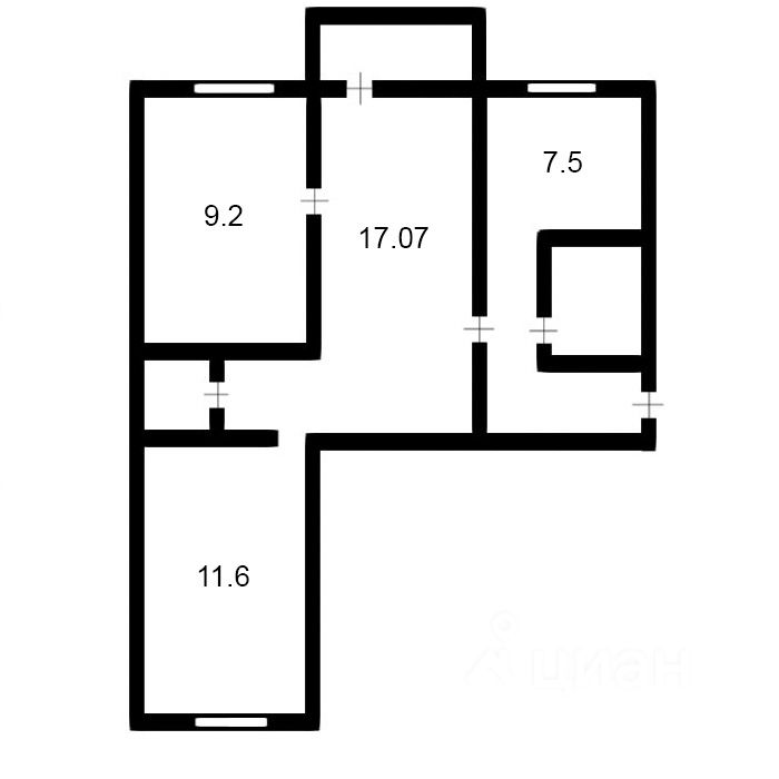 Планировка этой квартиры по данным Циан