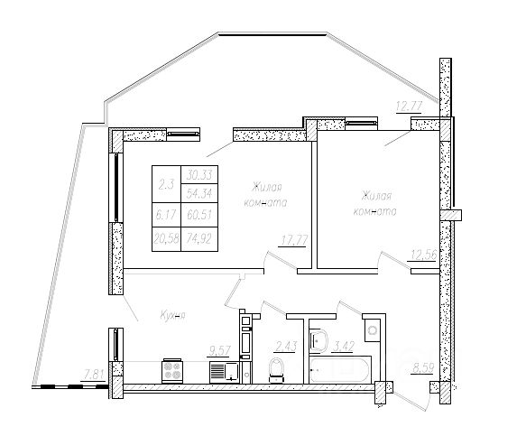 2-комн.кв., 61,2 м², 4/8 этаж