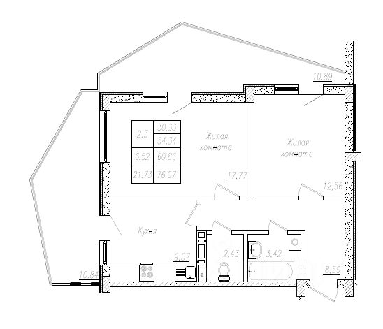 2-комн.кв., 61,8 м², 5/8 этаж