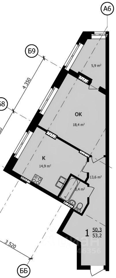 Планировка этой квартиры по данным Циан