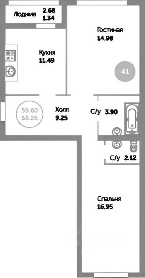 Планировка этой квартиры по данным Циан