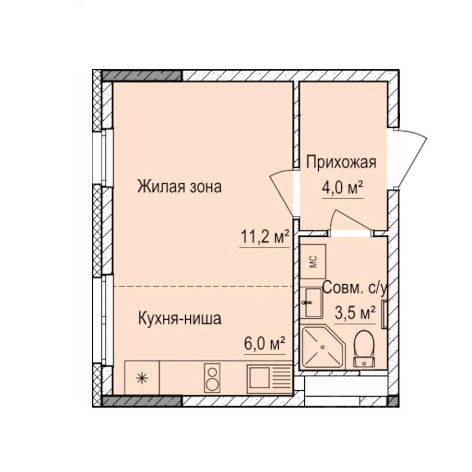 Студия, 24,7 м², 2/17 этаж