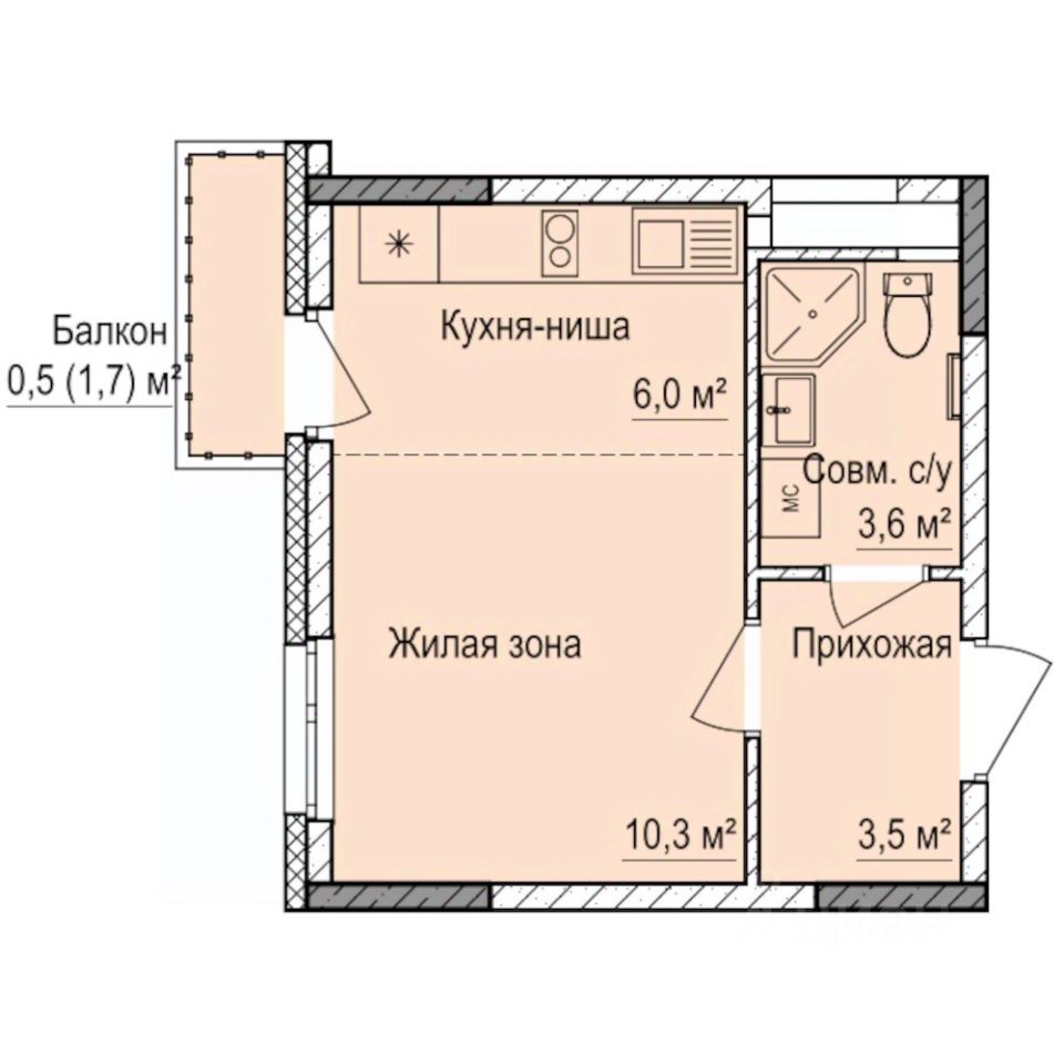 Студия, 23,9 м², 9/17 этаж