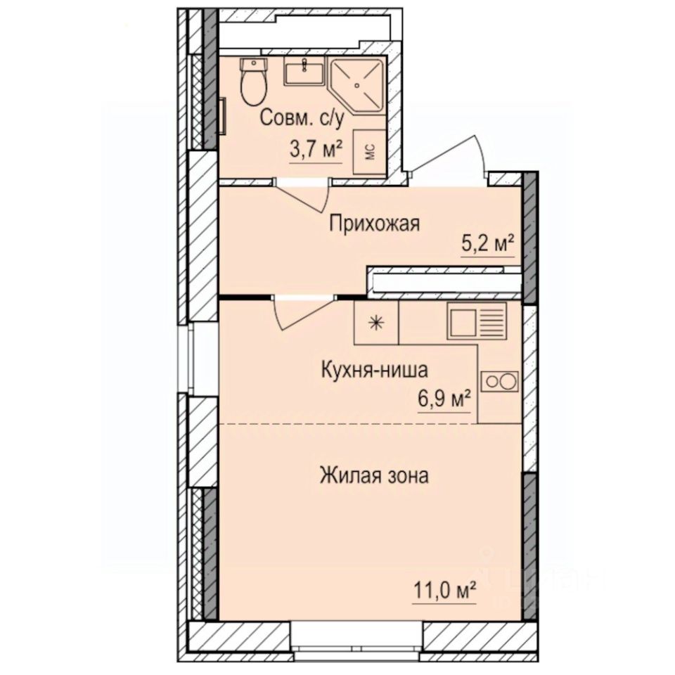 Студия, 26,8 м², 2/17 этаж
