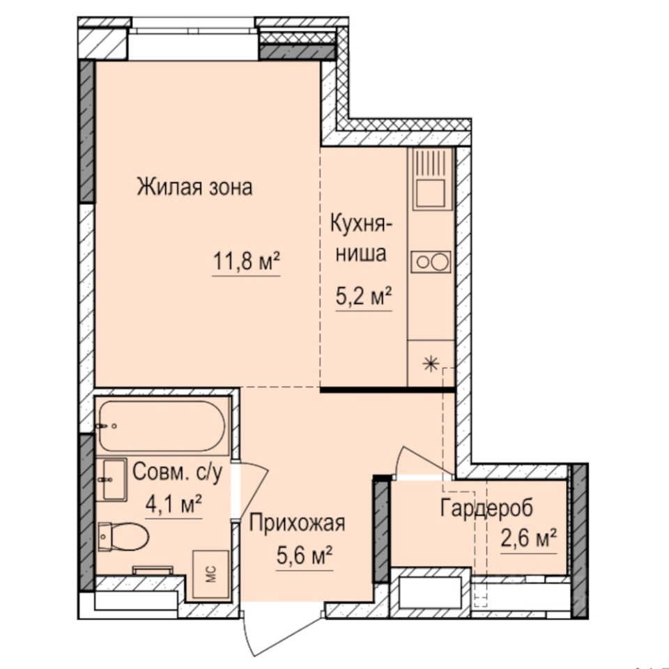 Студия, 29,3 м², 1/17 этаж