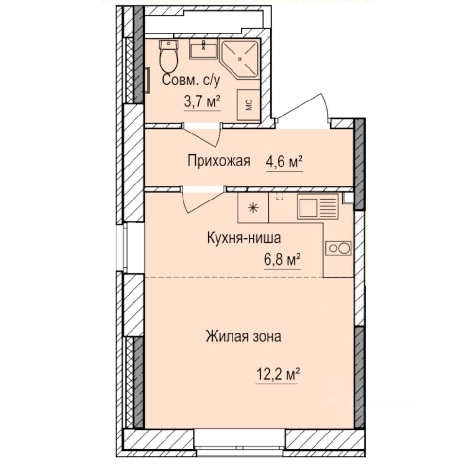 Студия, 27,3 м², 14/17 этаж