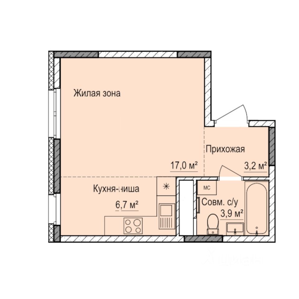 Студия, 30,8 м², 2/17 этаж