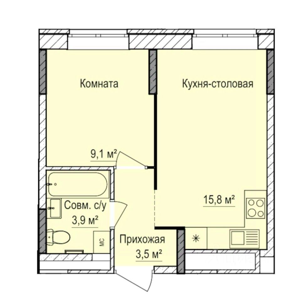 1-комн.кв., 32,3 м², 2/17 этаж