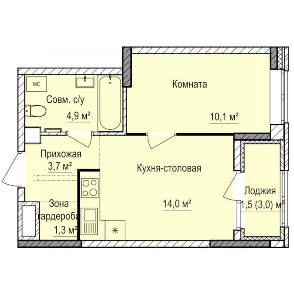 1-комн.кв., 35,5 м², 1/17 этаж