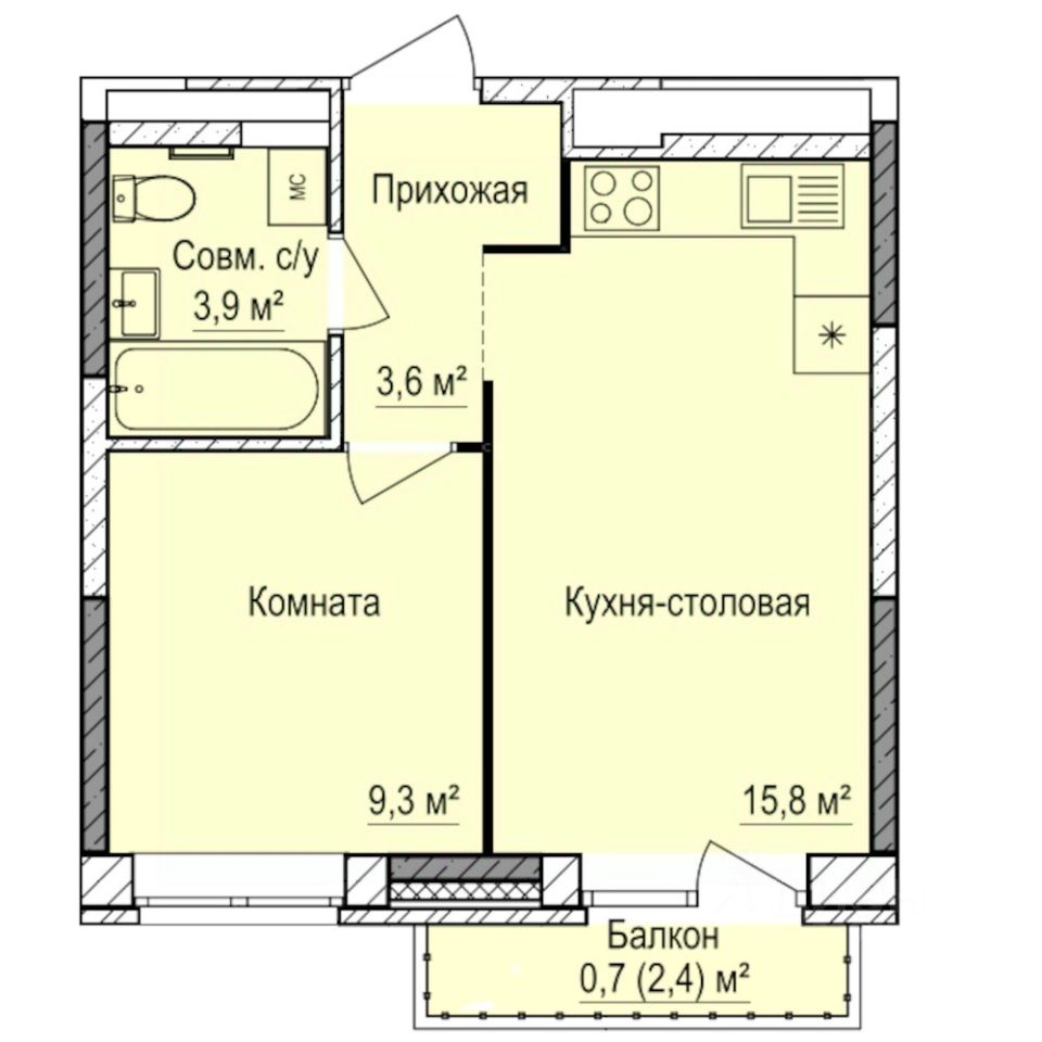 1-комн.кв., 33,3 м², 3/17 этаж