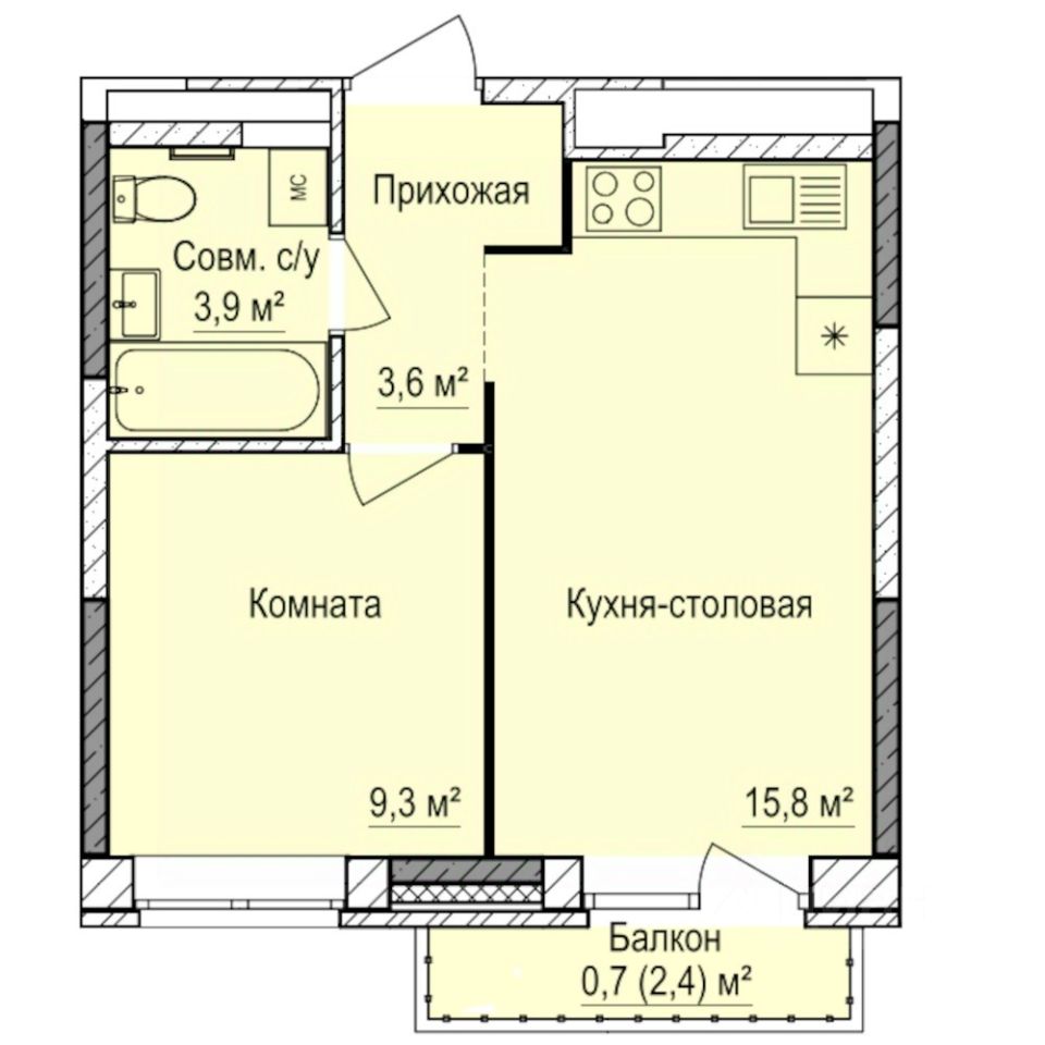 1-комн.кв., 33,3 м², 6/17 этаж