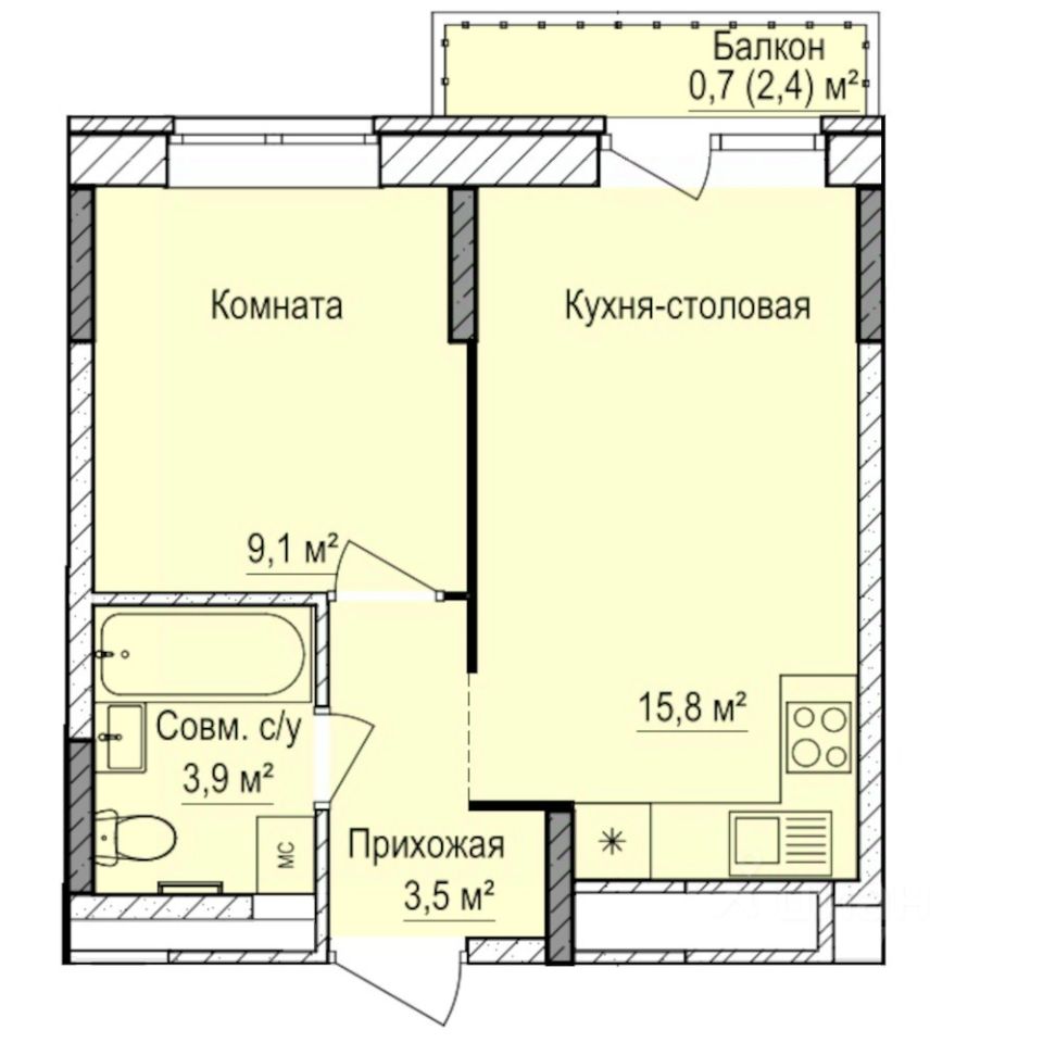 1-комн.кв., 32,9 м², 9/17 этаж