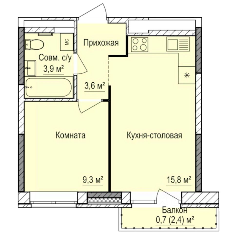 1-комн.кв., 33,2 м², 17/17 этаж
