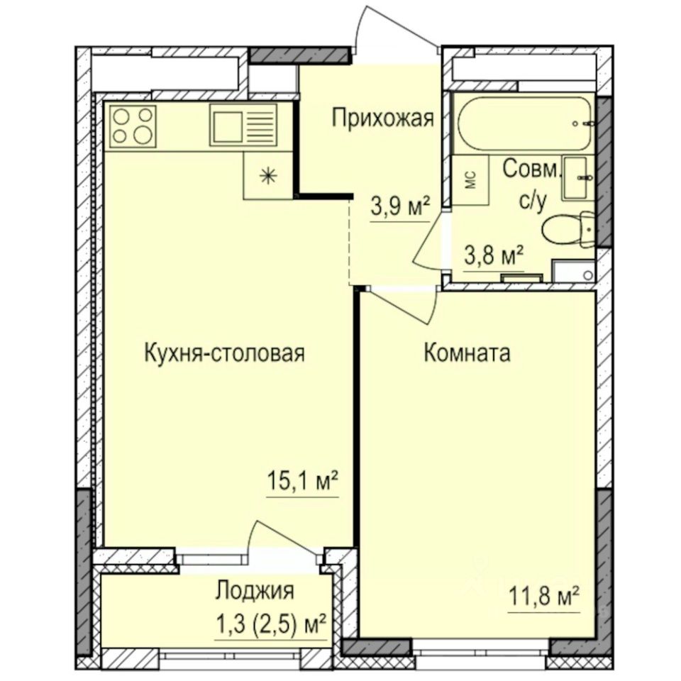 1-комн.кв., 35,8 м², 15/17 этаж