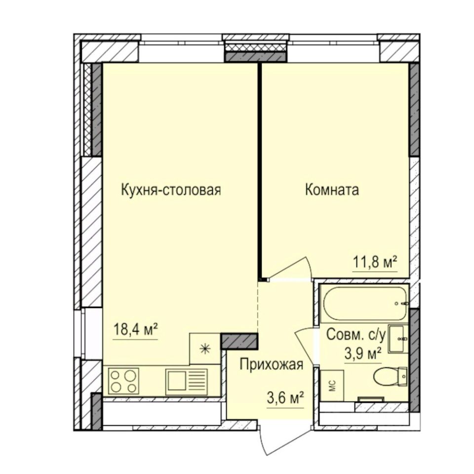 1-комн.кв., 37,7 м², 2/17 этаж