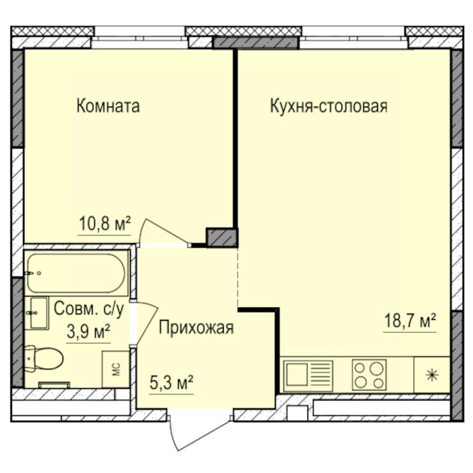 1-комн.кв., 38,7 м², 15/17 этаж