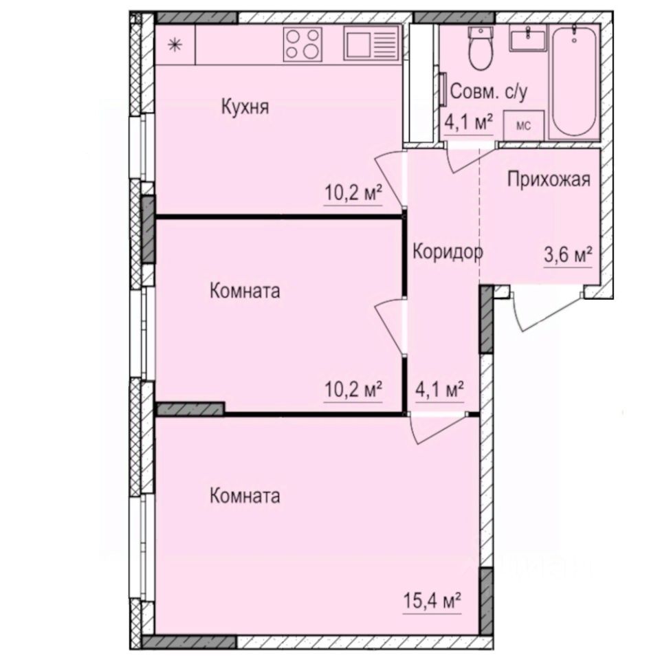 2-комн.кв., 47,6 м², 2/17 этаж